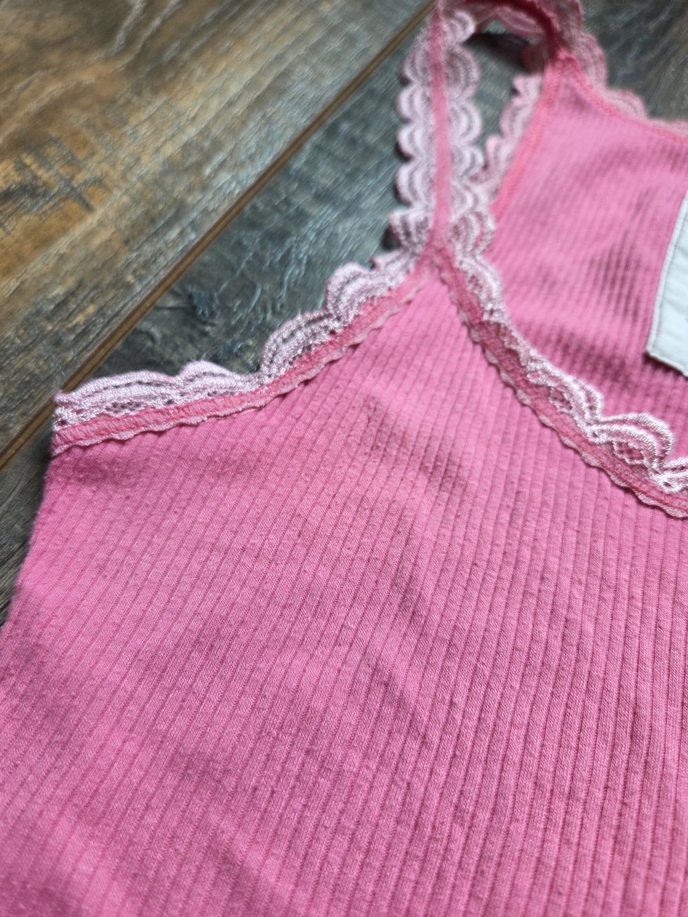 Vintange Hollister Y2K Pink Ribbed Lace Trim Cami Tank Top S Coquette Twilight - Picture 9 of 9